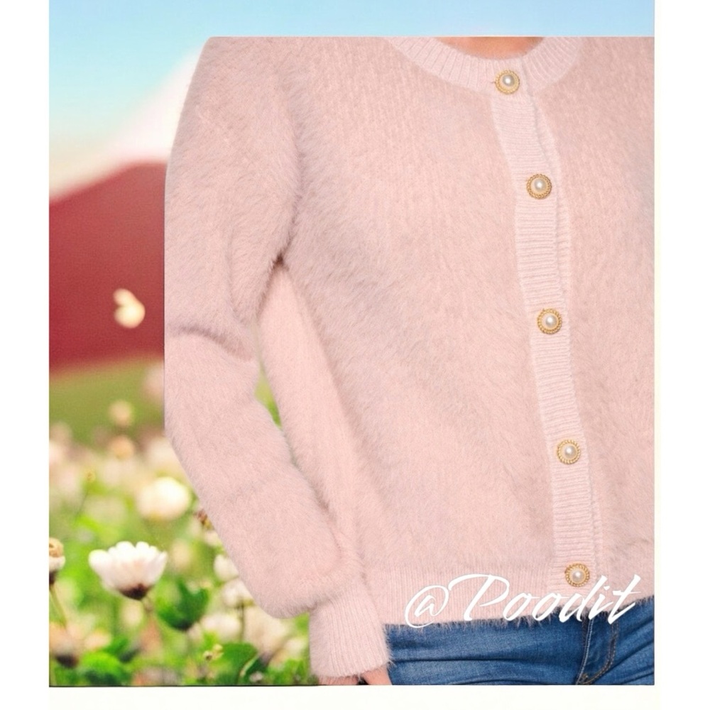 HEM & THREAD Beautiful blush button up cardigan S M L - Picture 7 of 7